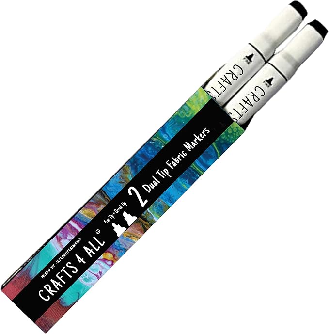 Crafts 4 All Fabric Markers for Clothes - Pack of 2 No Fade, Dual Tip Permanent Fabric Pens - No Bleed, Machine Washable Shoe Markers for Fabric Decorating - Laundry Marker, Erases Stains Easily