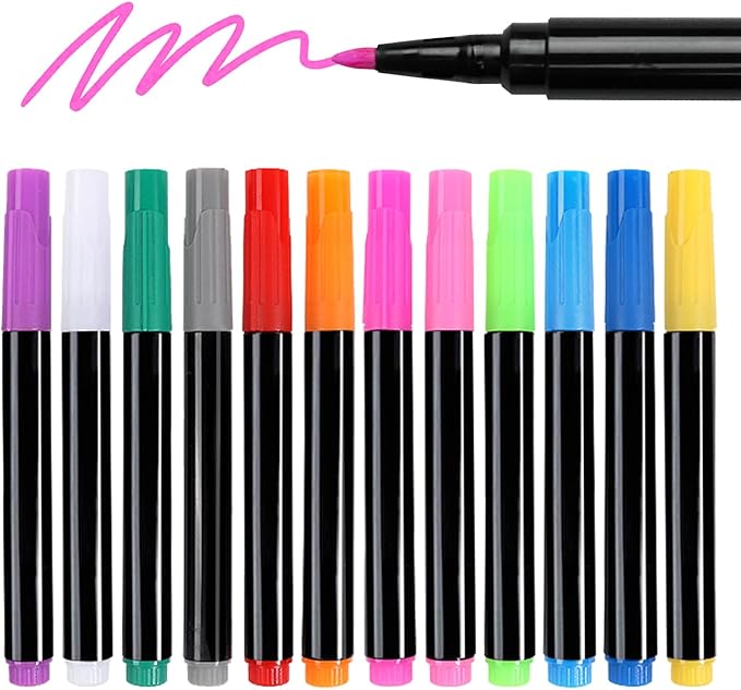 Signsxcel12-Color Liquid Chalk Markers for Led Note Board, Compatible with Light Up Drawing Board, Windows, Blackboard, Glass, Neon Erasable Markers,Wet or Dry Erase Markers Fine Tip