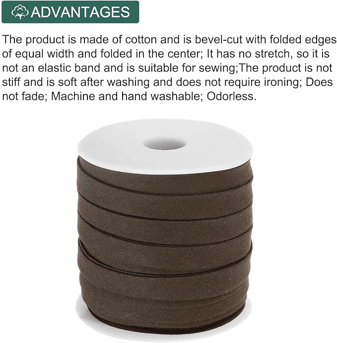 MECCANIXITY 2/5 Inch Double Fold Bias Tape Continuous Bulk Bias Tape for Sewing, Seaming Quilting Hemming Binding Crafts (Light Brown 25 Yards)