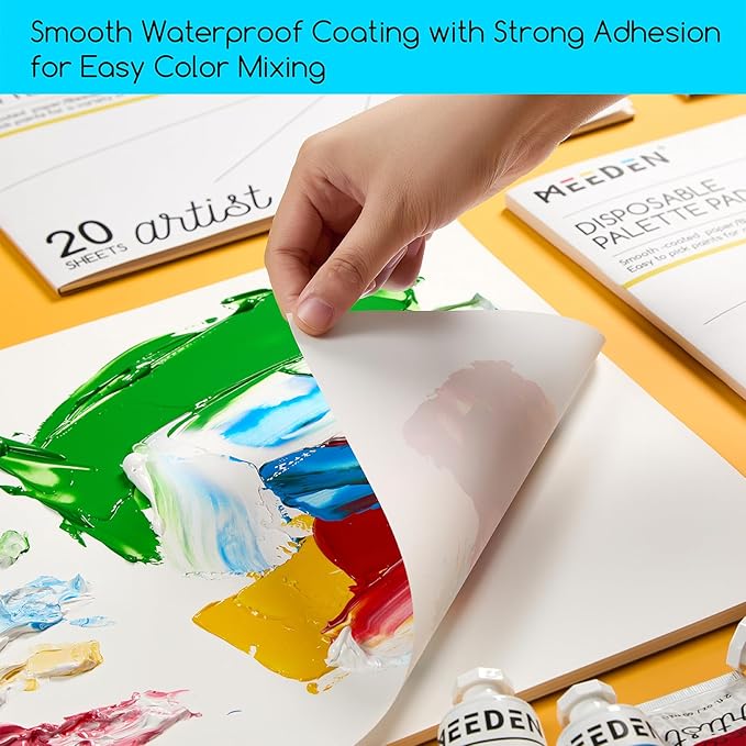 MEEDEN Artist Palette Paper Pad: 9"x12", 20 Sheets (80lb/120gsm) Paint Palette Paper - Disposable Paint Mixing Paper for Acrylic Watercolor Oil Painting