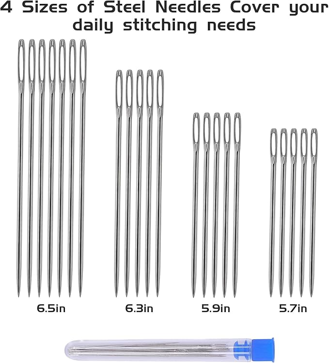 34pcs Big Eye Stainless Steel Sewing Needles Set,Steel Sewing Needle Large Eye Threaders for Hand Sewing Kit