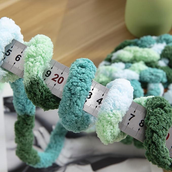 HOMBYS 18 Pack Giant Chunky Yarn for Crocheting & Knitting, Super Bulky Soft Fluffy Tie Dye Plush Fuzzy Mixed Color Thick Chenille Yarn (Mint, Teal, Green)