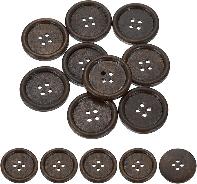 uxcell 50Pcs Wooden Buttons, 35mm(1 3/8") 4 Hole Round Wood Sewing Button Craft Flatback for Sewing DIY Craft Clothing, Dark Brown