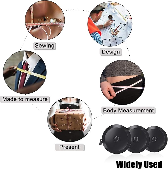 DiCUNO 60-Inch 1.5 Meter Soft and Retractable Tape Body Tailor Sewing Craft Cloth Dieting Measuring Tape (10 Colors Package)