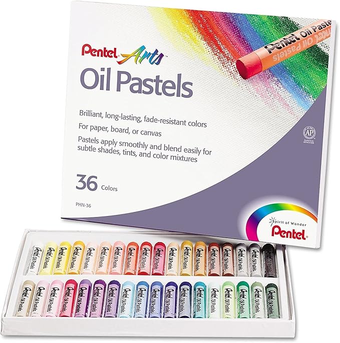 Pentel PHN36 Oil Pastel Set with Carrying Case,36-Color Set, Assorted, 36/Set
