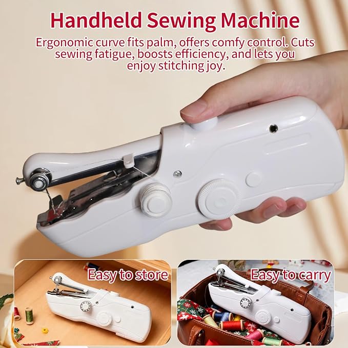 Handheld Sewing Machine,Mini Sewing Machine for Beginners,with 8 New Year's Fabric Pieces and 24 Sewing Accessories,Perfect for 2026 New Year DIY Gifts Decoration and Clothing Repairs