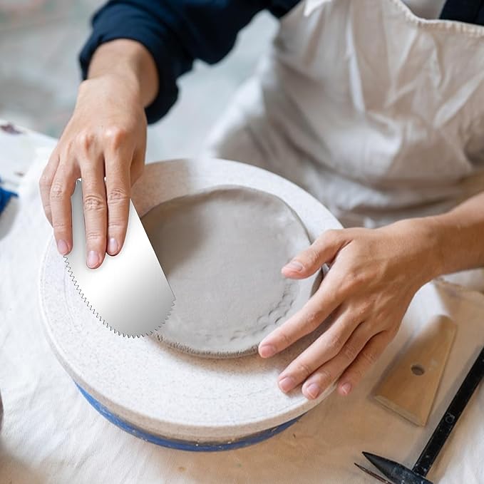 Yuomeaz 3 Pcs Metal Pottery Ribs, Stainless Steel Rib for Pottery, Serrated Rib Ceramics Tools, Serrated Clay Scraper for Potterys Sculpture