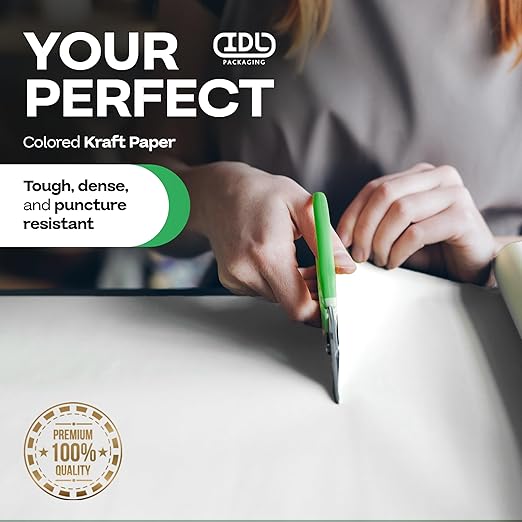 White Kraft Paper Roll 12" x 8640" (720 feet) for Packing, Moving, Shipping, Crafts - USA-Made Heavy Duty Craft Paper 50lb Thickness - 100% Recyclable Natural Kraft Wrapping Paper by IDL Packaging
