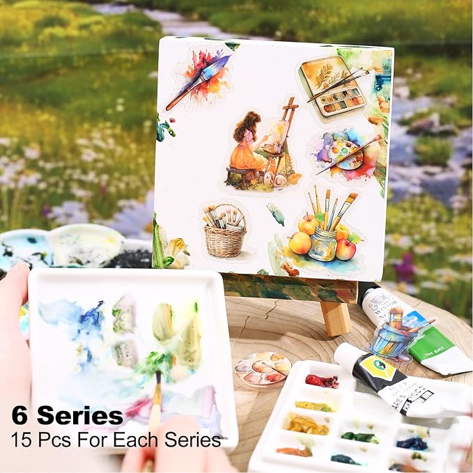 90 Pcs Lanscape PET Stickers Set, Art-Themed Stickers for Scrapbooking, Journaling and DIY Crafts