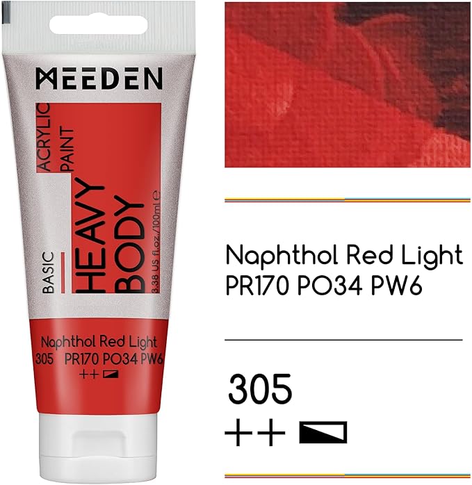 MEEDEN Acrylic Paint Naphthol Red Light: Bundled with Titanium White Color - 100ml/3.38oz x 2 Bulk Heavy Body Acrylic Paint Tubes for Art Craft Painting