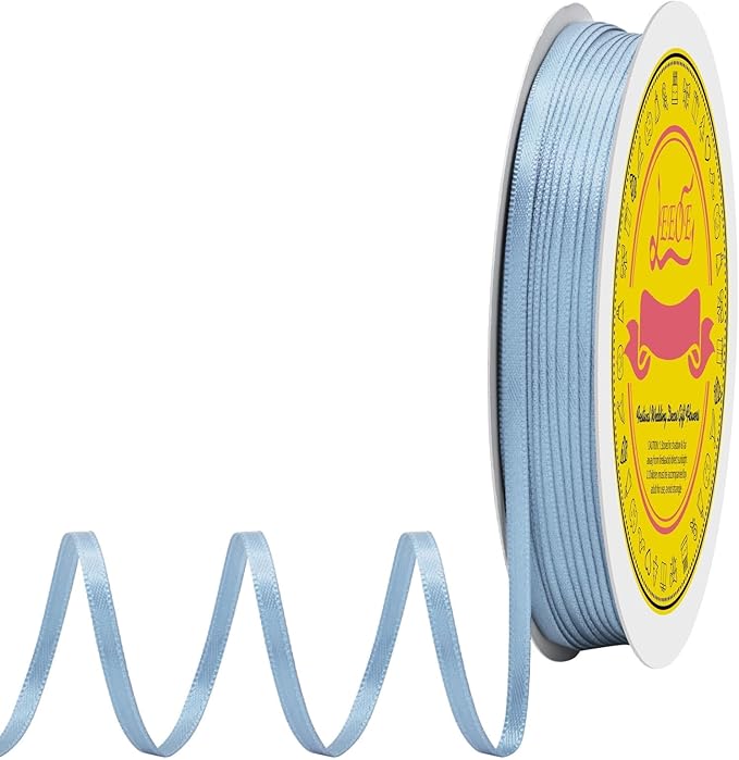 Double Face Dusty Blue Satin Thin Ribbon 1/8 inch X 100 Yards Polyester Dusty Blue Ribbon for Gift Wrapping Very Suitable for Weddings Party Hair Bow Invitation Decorations and More