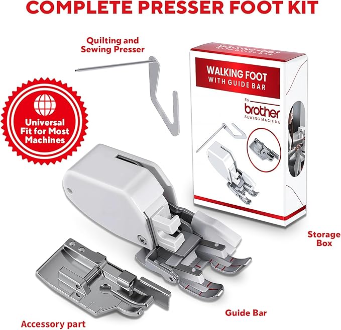 Walking Foot for Brother, Singer, Janome & All Low Shank Sewing Machines | Universal Fit Presser Foot Kit for Quilting, Bag Making, Home Decor