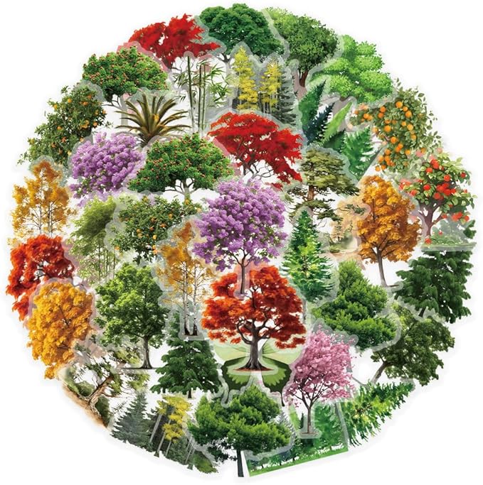 Forests & Trees Stickers for Teens Boy Girls Kids|50 Pcs|Clear PET Waterproof Stickers for Laptop Computer Phone Tablet Luggage Flasks Water Bottle Notebook Scrapbook,Trendy Plant Decals Pack(Tree)
