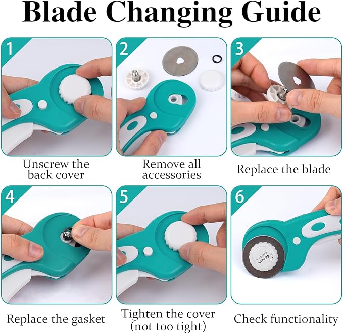 45mm Rotary Cutter for Fabric, Fabric Cutters with 5pcs Extra Rotary Blades, Roller Cutter Set for Sewing, Quilting, Leather & Craft Projects (Teal)