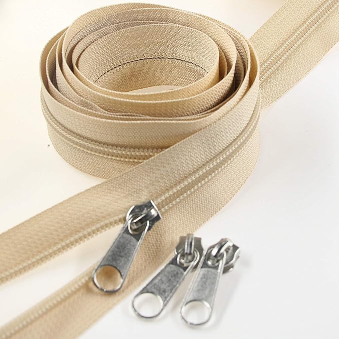 Leekayer #5 Beige Nylon Coil Zippers by The Yard Bulk 10 Yards with 25pcs Silver Sliders for DIY Sewing Tailor Craft Bag(Beige)