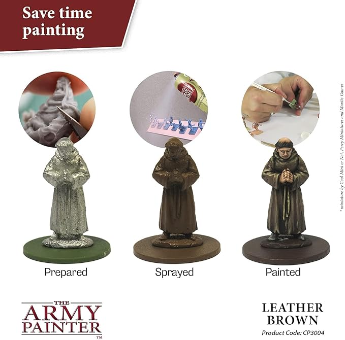 The Army Painter Color Primer, Leather Brown, 400ml, 13.5oz - Acrylic Spray Undercoat for Miniature Painting