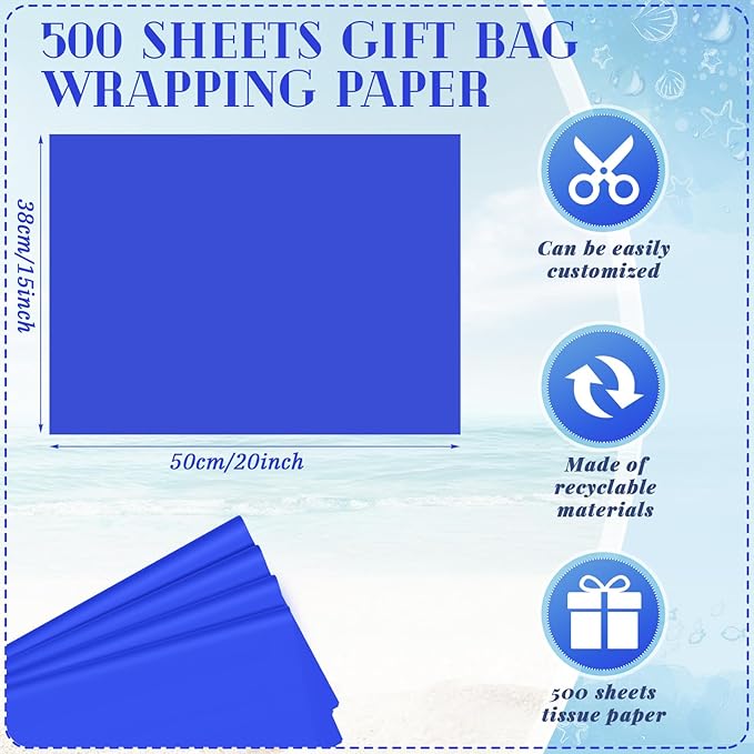 Qilery 500 Sheets Royal Blue Tissue Paper Bulk for Gift Bags 15 x 20 Inch Acid Free Packaging Wrapping Paper Sheets for Winter Eid al-Fitr Ramadan Decor DIY Crafts, Birthday Party, Shipping Packing