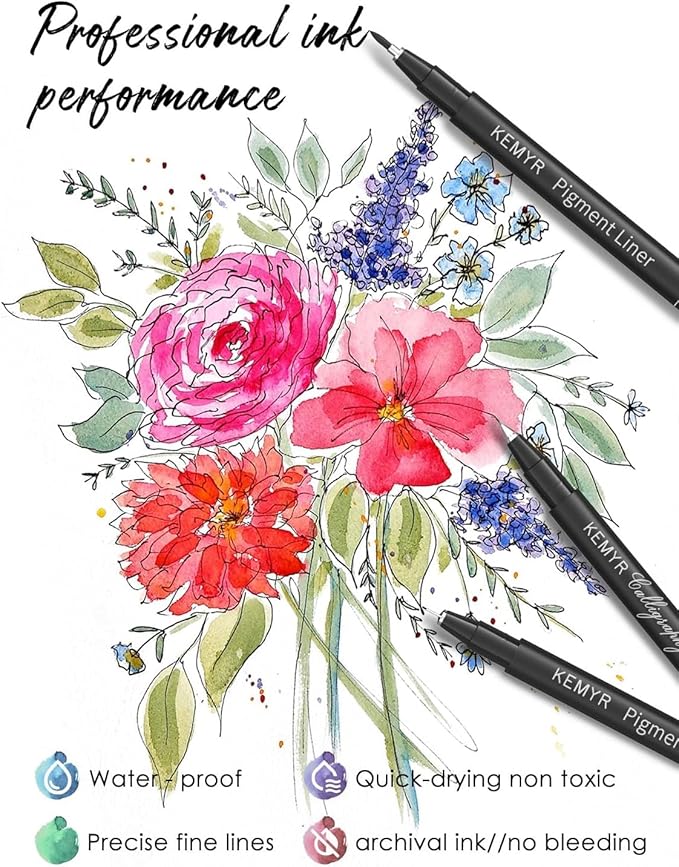 4 Micro Fine liner Drawing Art Pens Calligraphy Pens: 0.8mm Size Black Art supplies Waterproof Archival Black Ink Markers For Artists,Use for Professional Watercolor,Sketching