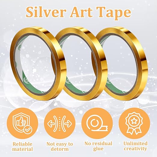 3 Rolls Gold Tape for Crafts, 0.6 Inch Gold Tape Self Adhesive Golds Mirror Tapes Metallic Tapes DIY Golds Graphic ArtTape for Wall Decor TV Frame Crafts Decoration and Gift Box Wrapping