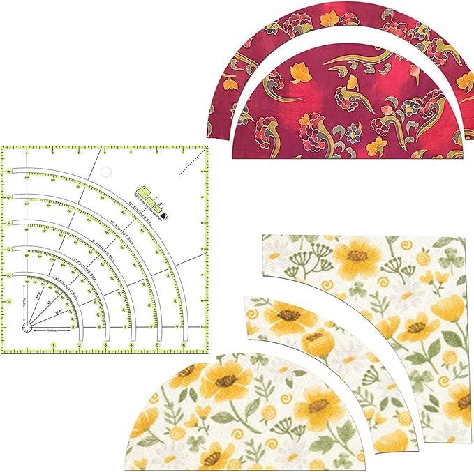 YEQIN Acrylic Quilting Ruler, ”8X 8" Multifunctional Arcs & Fans Quilt Circle Cutter Ruler with Double Colored Lines for Patchwork Sewing Craft Tools,Cutting Cloth Ruler Template