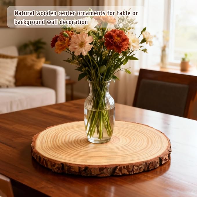 FSWCCK 2 Pack Nature Unfinished Round Wood Slices, 11-13 Inches Wooden Circle, Large Wood Slabs for Weddings Centerpieces Decor and DIY Painting Crafts (11"-13")