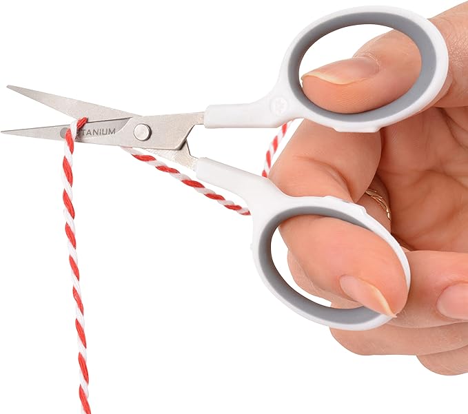 Westcott 4" Embroidery Scissors with Curved Titanium-Bonded Blades for Flush Trimming, Crafting, Sewing & More (White/Gray)