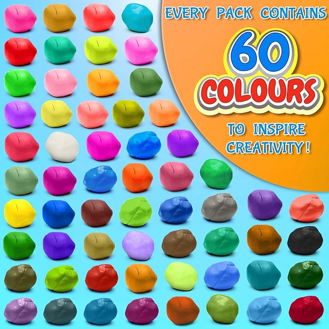 ESSENSON Air Dry Clay 60 Colors, Modeling Clay for Kids, DIY Molding for with Tools, Toys Gifts for Age 3 4 5 6 7 8+ Years Old Boys Girls Kids