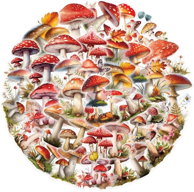 Colorful Mushroom Stickers for Teens Boy Girls Kids|50 Pcs|Cartoon PET Waterproof Stickers for Laptop Computer Phone Tablet Luggage Flasks Water Bottle Notebook Scrapbook,Plant Decals Pack(Mushroom)