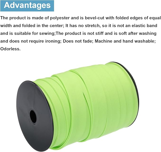 MECCANIXITY 1 Inch Double Fold Bias Tape Polyester Continuous Bulk Bias Tape for Sewing,Seaming Quilting Hemming Binding Crafts (Light Green 55 Yards)