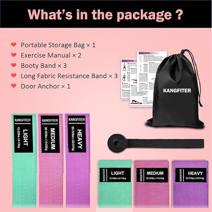Long and Short Fabric Resistance Bands with Door Anchor 7 PCS, Non-Slip Stretch Booty Bands for Working Out Women & Men, Loop Exercise Elastic Bands for Home Physical Therapy Yoga Pilates