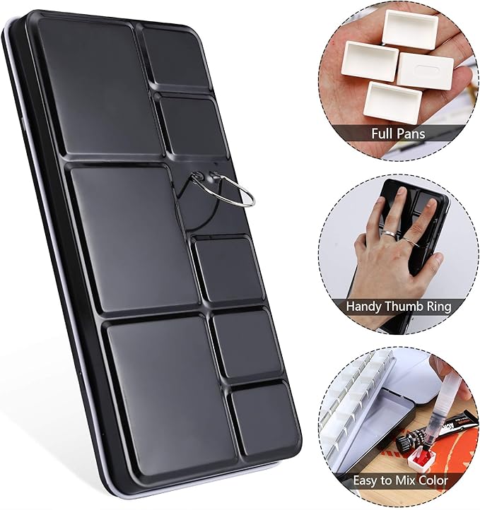 MYARTOOL Metal Palette Case - Fold-Out Paint Tins Hold 24 Pans, Travel Palette for Watercolor & Acrylic Painting