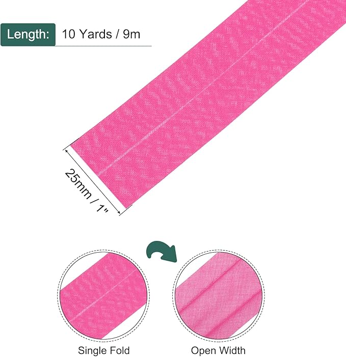 MECCANIXITY 1 Inch Single Fold Bias Tape Cotton Continuous Bulk Bias Tape for Sewing, Seaming Quilting Hemming Binding Crafts (Rose Red 10 Yards)