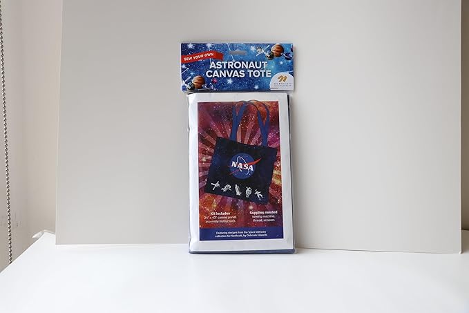 Northcott NASA Astronaut DIY Canvas Tote Bag Sewing Kit – Space-Themed Fabric Craft Project – Includes 24" x 43" Dark Blue Fabric Panel & Instructions – Create 16" x 15" Handmade Tote Bag