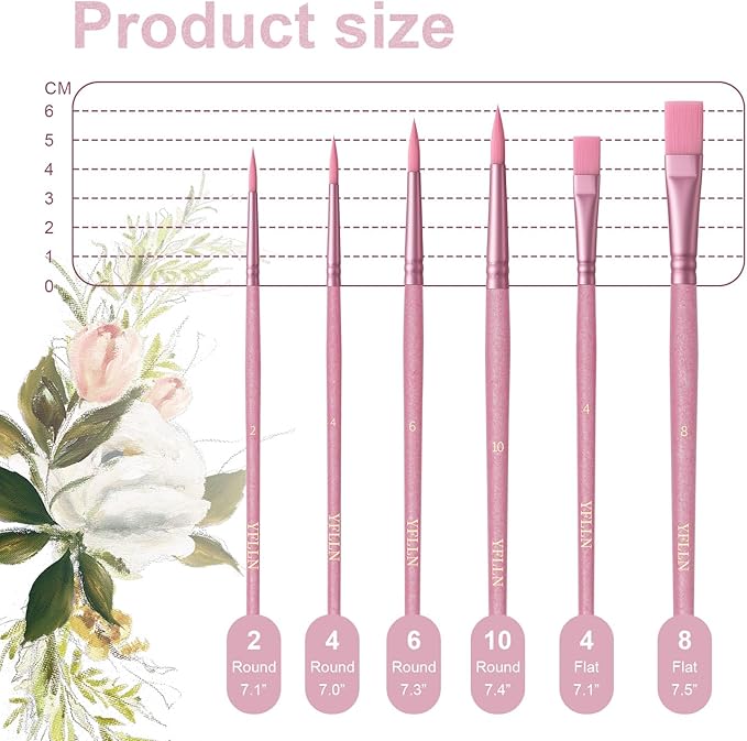 Paint Brushes Set for Acrylic Painting,Watercolor Brushes Painting Brush Nylon Hair Brushes for Acrylic Oil Watercolor Canvases Rock Body Face Nail Miniature Detailing Drawing Art Supplies(Pink)