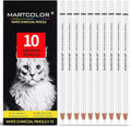 Professional White Charcoal Pencils Set, 10 Pieces Sketch Highlight Charcoal Pencils for Drawing, Sketching, Shading, Blending, White Chalk Pencils for Beginners & Artists