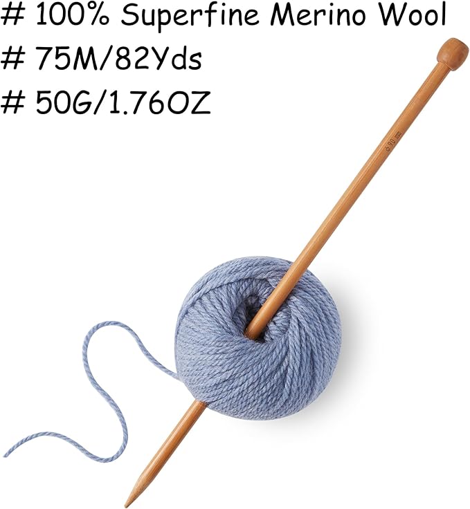 100% Merino Wool Yarn, 3-Ply Luxurious and Soft Yarn for Hand Knitting & Crocheting (Light Blue, 1Ball)