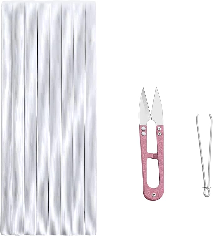 3/8 Inch White Elastic Band 30 Yards High Stretchy Flat Elastic Cord for Sewing & Crafts | Includes Sewing Scissors & Elastic Threader Tool