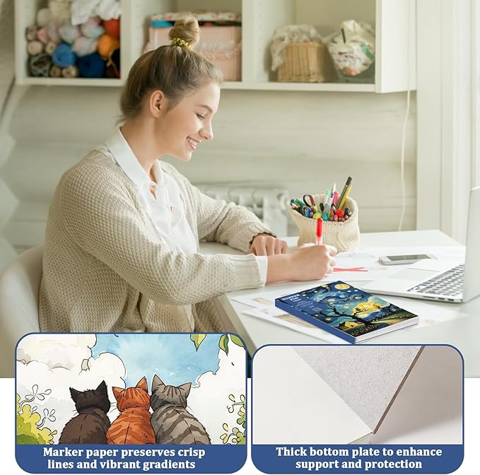 Tlenpo 8.5" x 5.5" Marker Paper Pad, 100 Sheets Bleedproof Sketchbook for Alcohol Markers, 120gsm/73lb Art Sketch Pad Paper Painting Coloring Paper for Drawing & Coloring