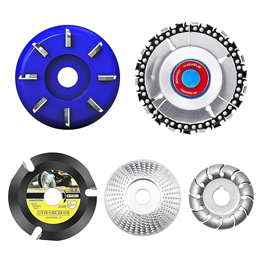 5PCS Wood Turbo Carving Disc Set for Angle Grinder 4 or 4 1/2" with 5/8" Upgraded, DIY Wood Carving Tools Cutting Wheel for Fast Grinding Shaping