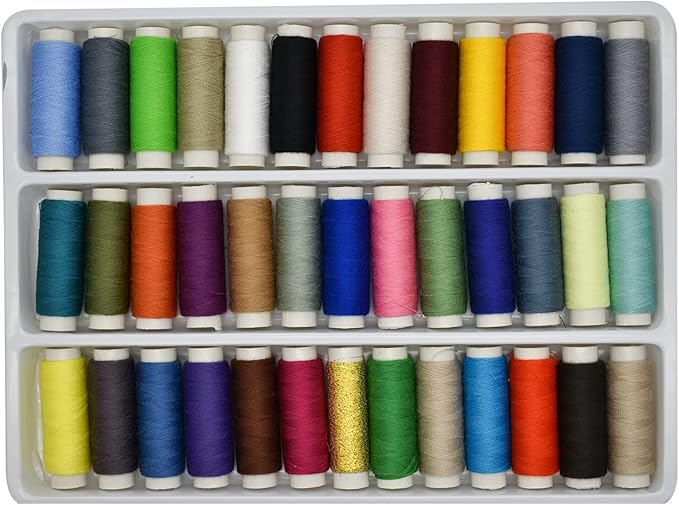 Maydahui Sewing Thread Assorted Spools 39 Color Kit for Sewing Machine Polyester 402 (200 Yards Each) + 30 PCS Sewing Needles + 1 PCS Soft Measuring Tape + 2 PCS Needle-threaders (Pack of 72)