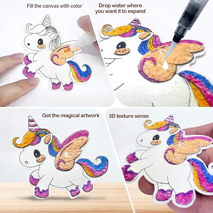 Dibetoy 77Pcs Magic Foam Texture Painting Kit for Kids - DIY Art Drawing with Puffy Paint, Includes Pre-Cut Foam Craft Patterns & 24 Colors Acrylic Paint Markers