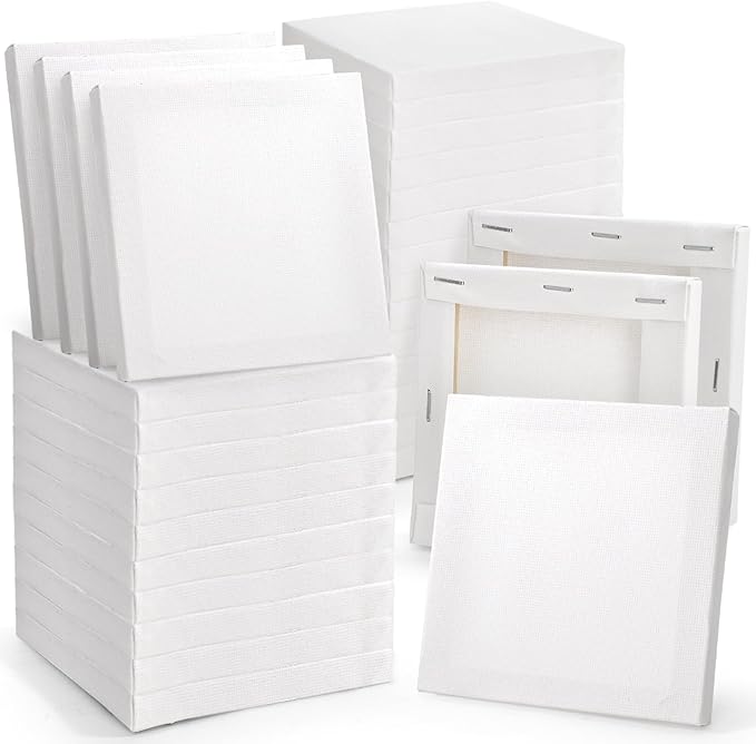 Tosnail 36-Pack Mini Stretched Canvas Panels, 4 x 4 Inches Small Square Canvas Boards for Painting Party, Arts and Crafts