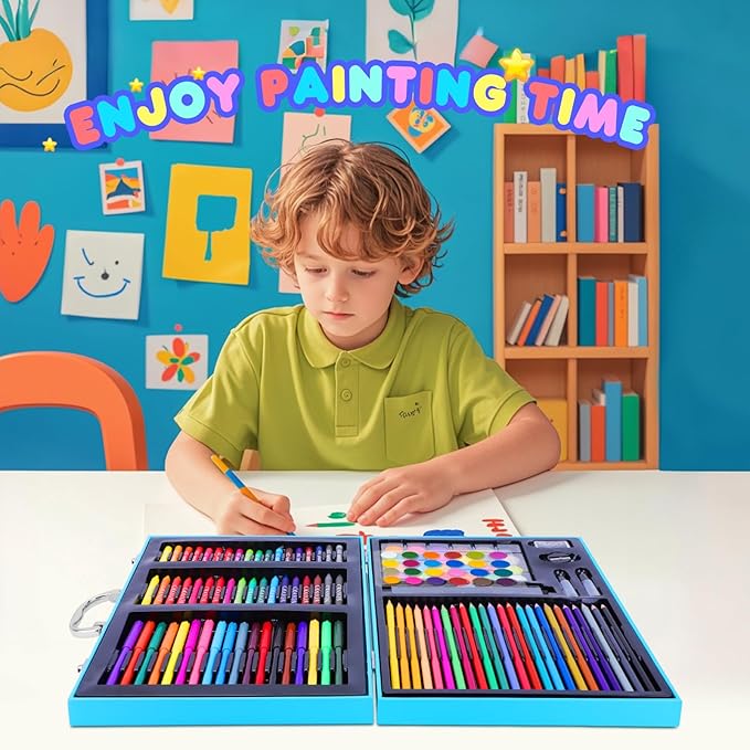 homicozy Art Supplies Kit for Kids Ages 4-12,Blue Art Case Coloring Set,Drawing Kits with Markers, Crayons,Colored Pencils,Oil Pastels,Coloring Book,School Supplies,Gift for Boys Kids Artist Age 4+
