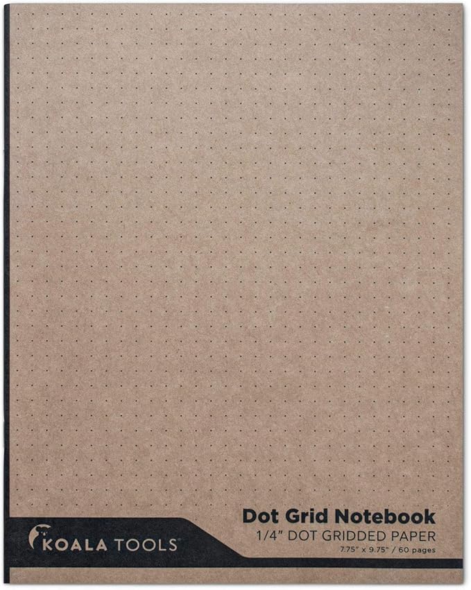 KOALA TOOLS | Large Bullet Notepad - Multi-Use Dot Grid Sketchbook (3 pack) | 7.75" x 9.75", 60 pp. - Durable Kraft Cover with 1/4" Dotted Grid
