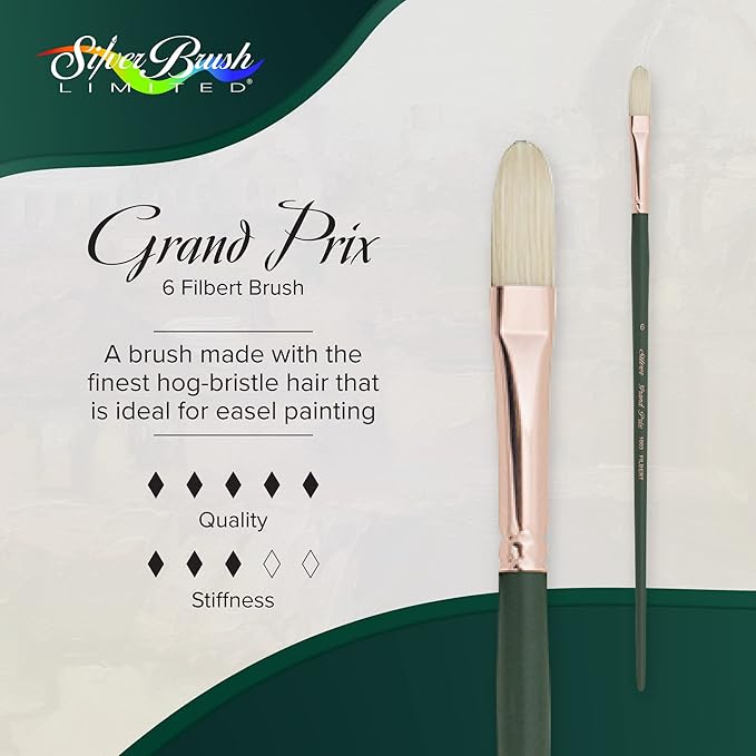 Silver Brush Limited 1003-6 Grand Prix Filbert Paintbrush for Oil Painting, Size 6, Long Handle