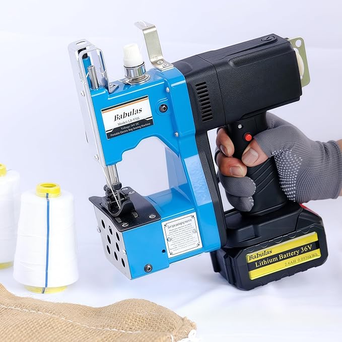 Cordless Bag Sewing Machine | Portable Industrial Bag Closer | 2-Second Fast Sealing for Woven PP/Canvas/Jute Bags | Factory & Farm Bag Stitcher (Blue, Lithium Battery - 36V DC)