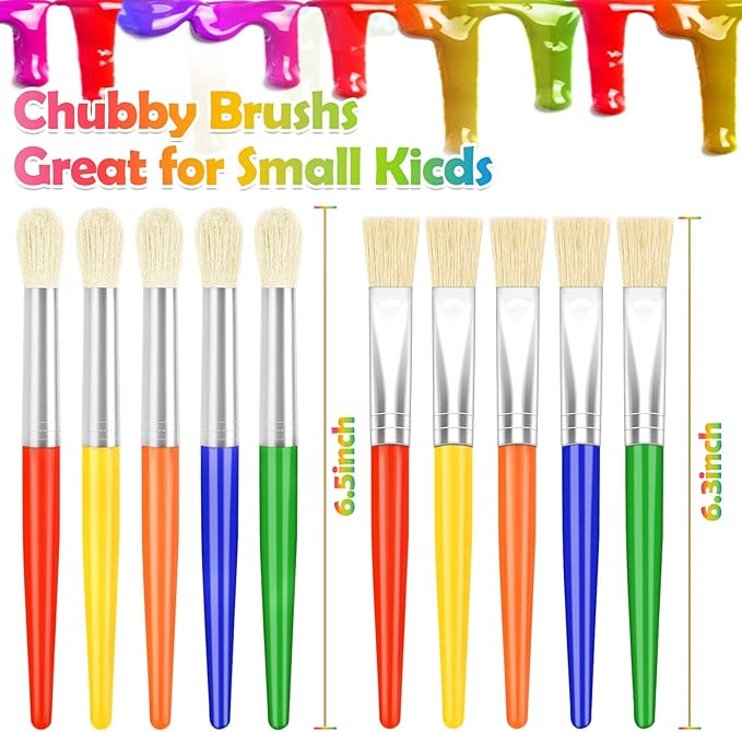 Paint Brushes, Anezus 50 Pcs Kids Paint Brushes Bulk Toddler Paint Brushes Set with Big Round Paint Brush and Large Flat Paint Brushes for Preschool Children Painting Party Supplies