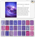 Mini Glitter Watercolor Paint Set with Paper, 24 Colors Shimmer Metallic Watercolour Painting Sets, Solid Pearl Water Color Paints for Adult, Purple 1ml Trial Pack(Mysterious Nebula)