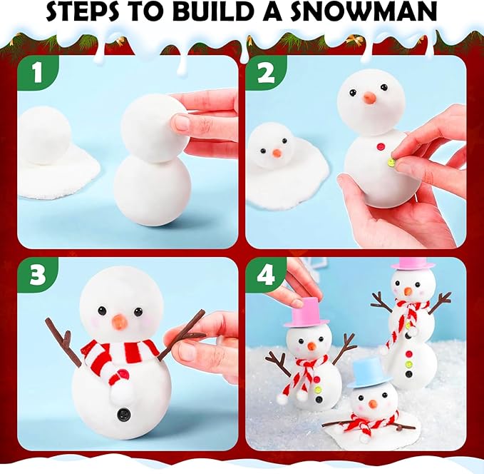 ROUIWEIP 12 Pack Build a Snowman Kit for Kids - Creative Air Dry Clay Christmas Crafts DIY Kit with 120PCS Accessories, Fun Holiday Activity and Stocking Stuffers Gift for Boys and Girls