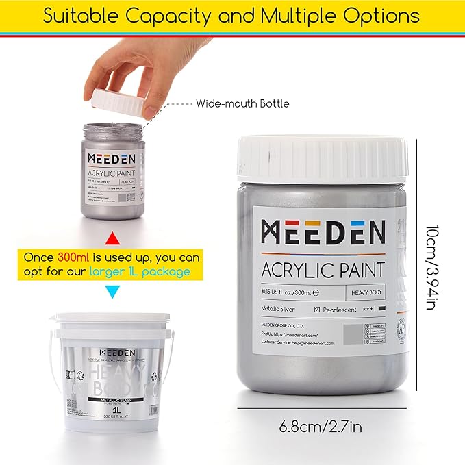 MEEDN Metallic Silver Acrylic Paint: 10.1oz / 300ml Silver Paint for Adults Artists on Christmas Gift Decor - Metallic Paints for Painting Canvas Crafts